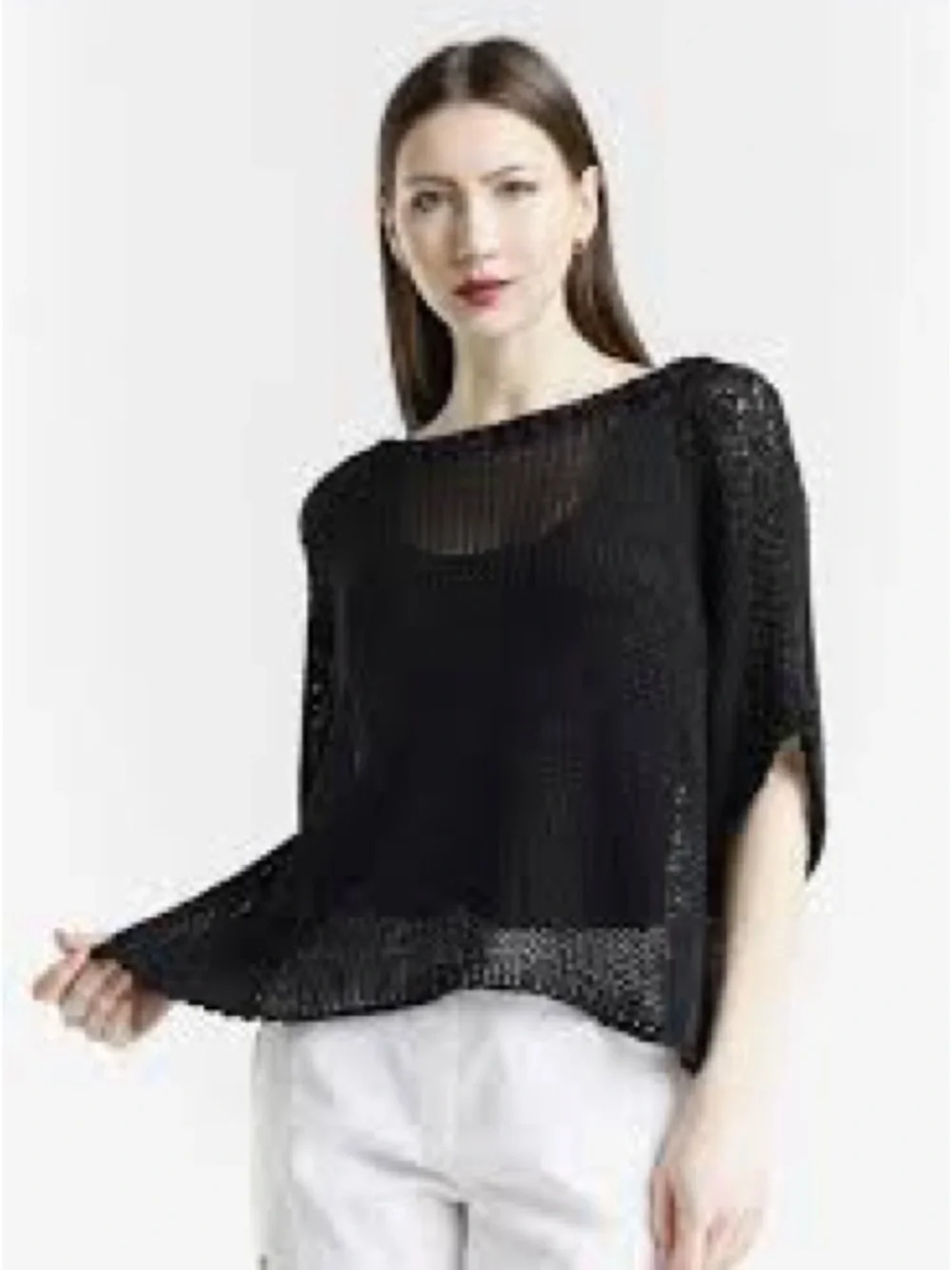 Chico's Black Open Knit V-Neck Sweater - Picture 3 of 9
